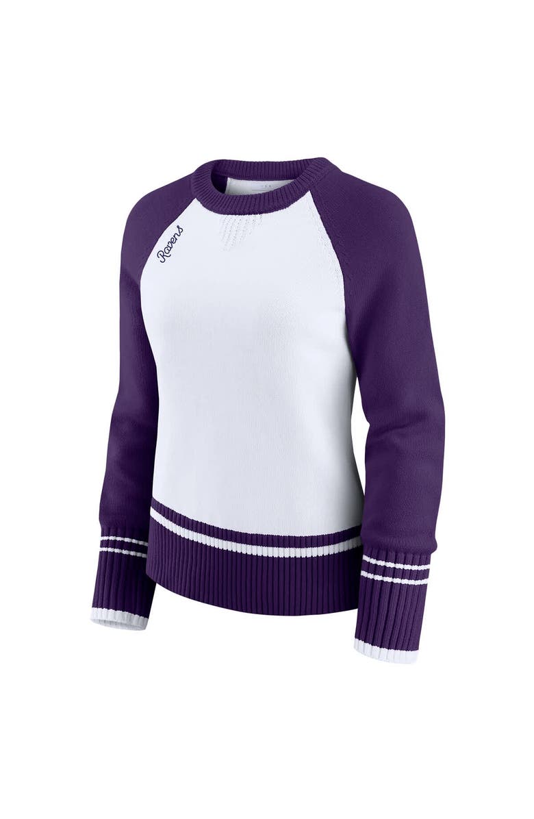 WEAR by Erin Andrews Women
s WEAR by Erin Andrews White/Purple Baltimore Ravens Colorblock Raglan Sweater, Alternate, color, White
