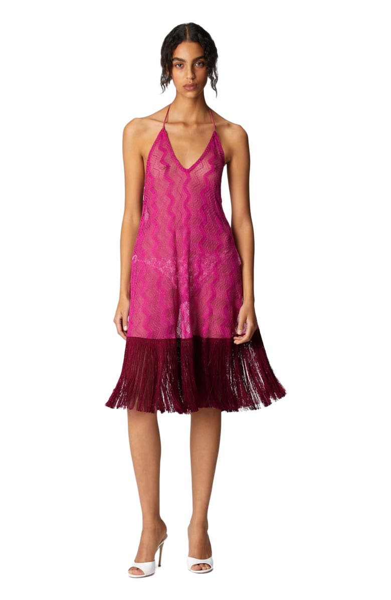 Missoni Cover-up Dress In Zig Zag Lamé Viscose With Fringes, Main, color, Purple
