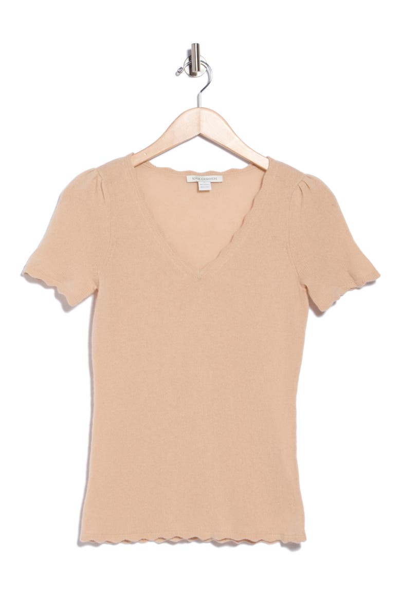 Scallop Edge Cashmere Sweater, Alternate, color, CAMEL
