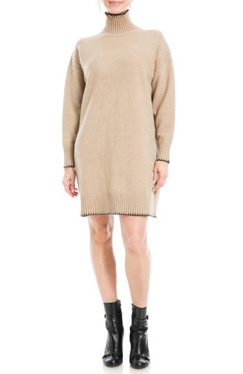 Max Studio Long Sleeve Turtleneck Dress In Brown