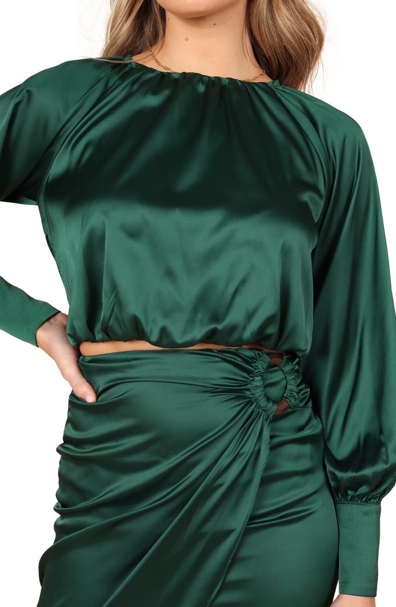 Petal & Pup Natasha Long Sleeve Satin Crop Top & Skirt Set, Alternate, color, 