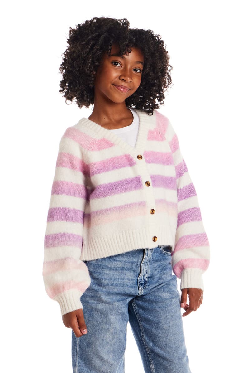 Andy & Evan Kids' Stripe Button Front Cardigan, Alternate, color, Multi Purple