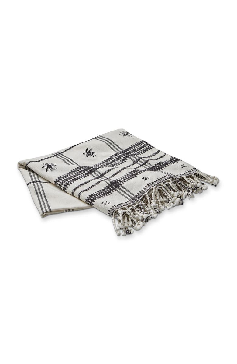 tag Peak Cotton Decorative Throw Natural Black White Tassels, Main, color, Beige