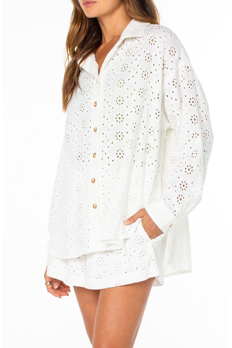 Morning Eyelet Embroidered Button-Up Shirt, Alternate, color, CLOUD DANCER