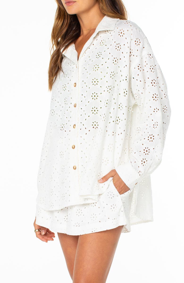 Roxy Morning Eyelet Embroidered Button-Up Shirt, Alternate, color, Cloud Dancer