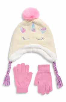 Capelli New York Kids' Chenille Unicorn Earflap Hat & Gloves Set