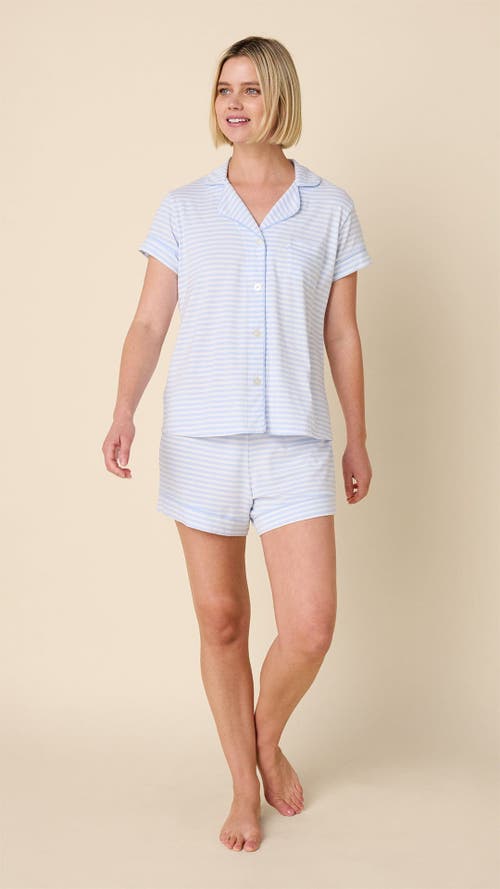The Cat's Pajamas Pima Knit Short Set Stripes Dots In White
