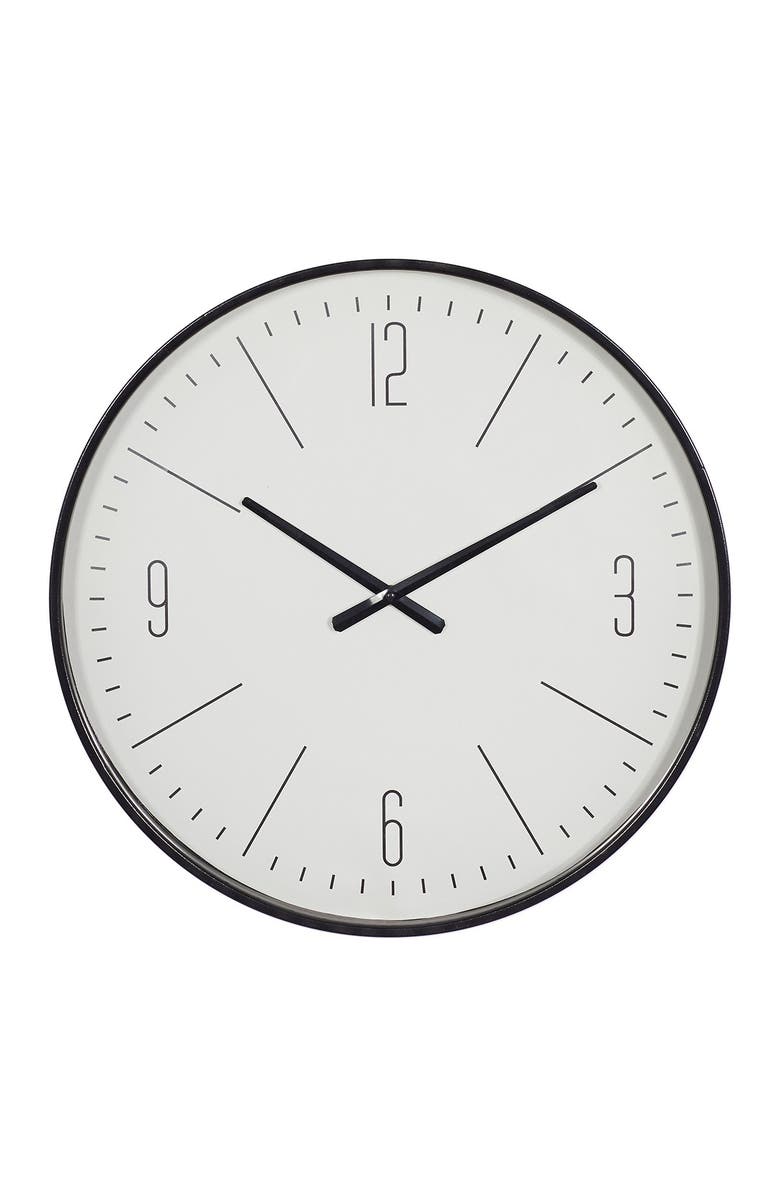 GINGER BIRCH STUDIO Black Glass Contemporary Wall Clock, Main, color, White