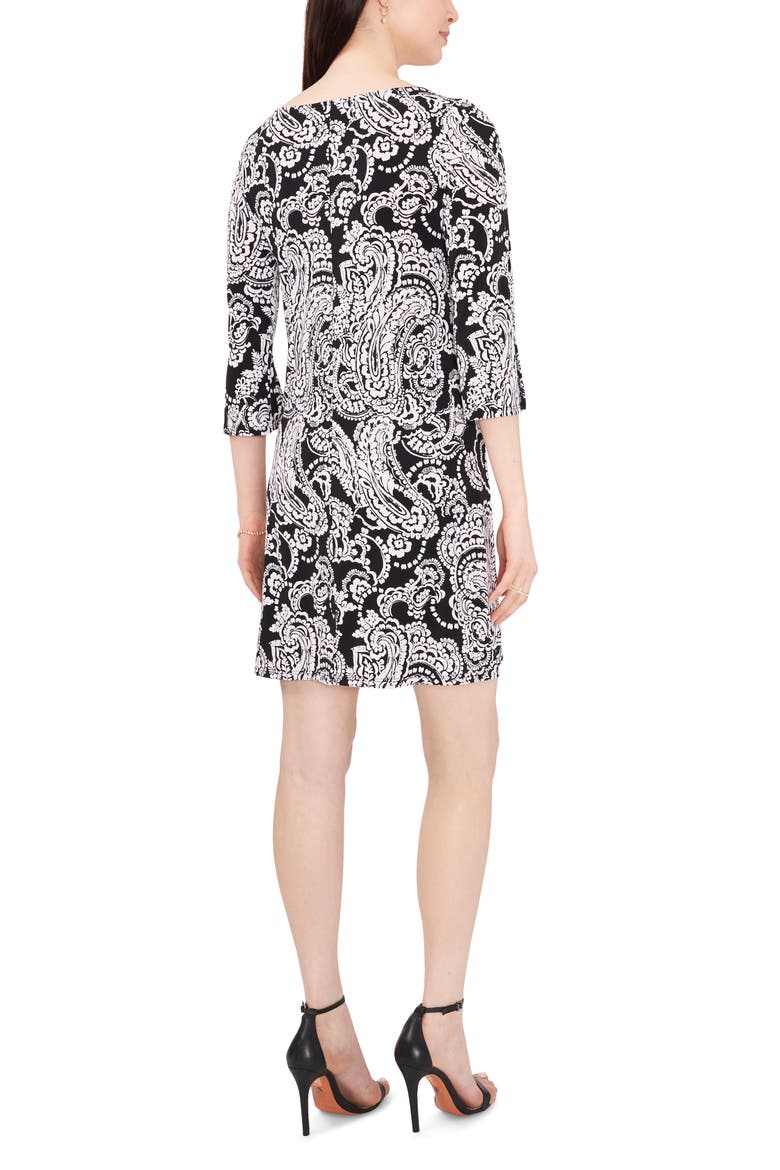 Paisley Bell Sleeve Shift Dress, Alternate, color, BLACK/WHITE