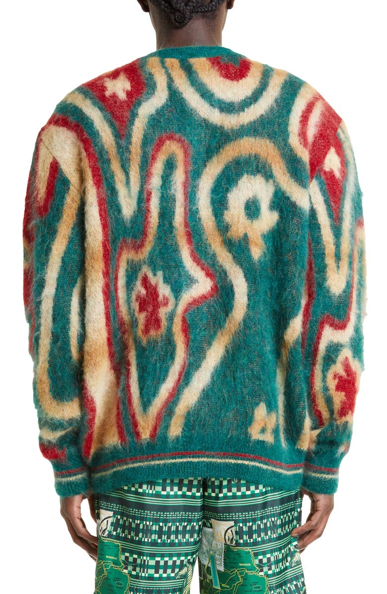 Ahluwalia Ongoye V-Neck Mohair, Wool & Alpaca Blend Cardigan, Alternate, color, 