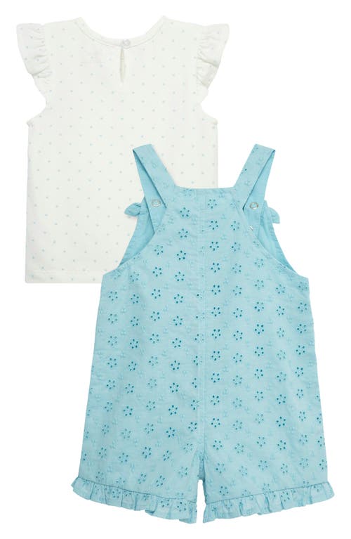 Little Me Eyelet Overalls & Polka Dot T-shirt Set In Blue