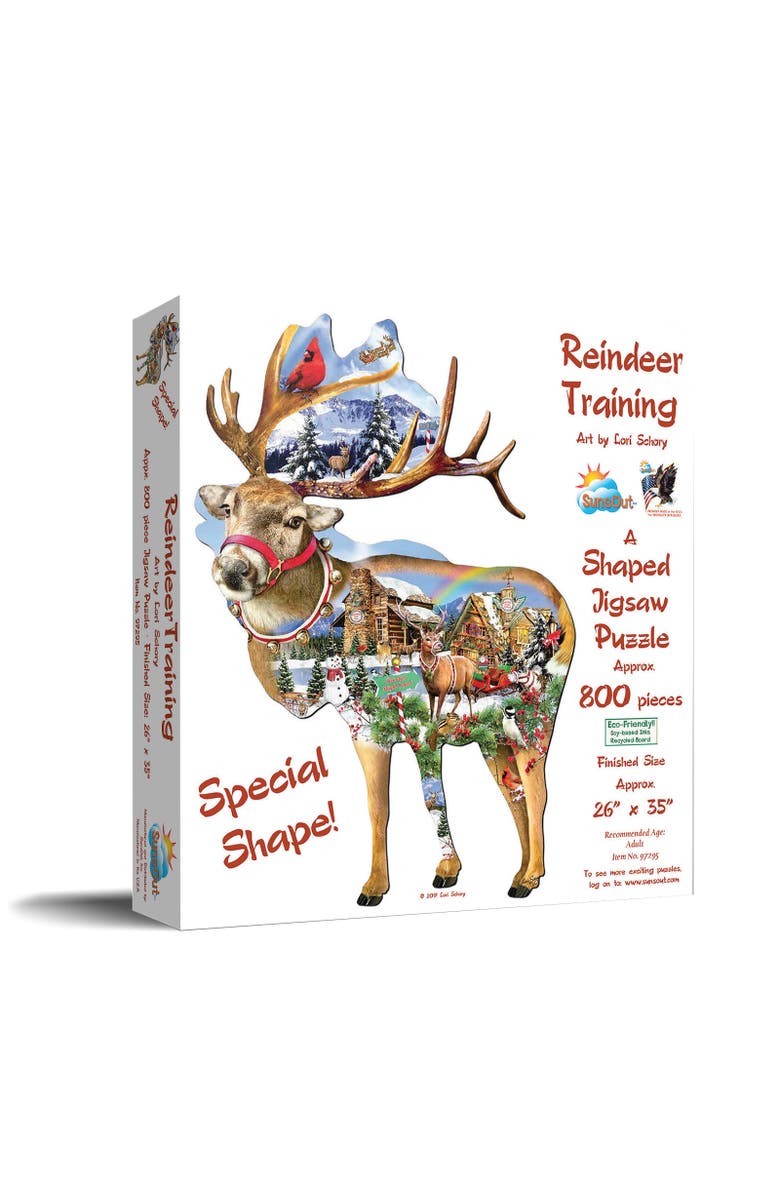 Sunsout Reindeer Training 800 piece Jigsaw Puzzle for Adults Special Shape, Main, color, Multicolor