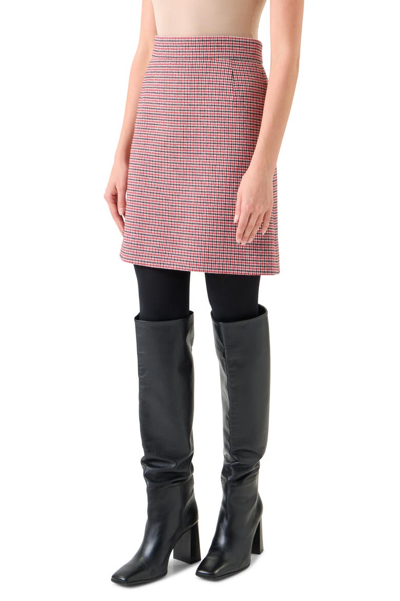 Houndstooth Check Virgin Wool Skirt, Alternate, color, BLACK-VERMILLION-CREAM