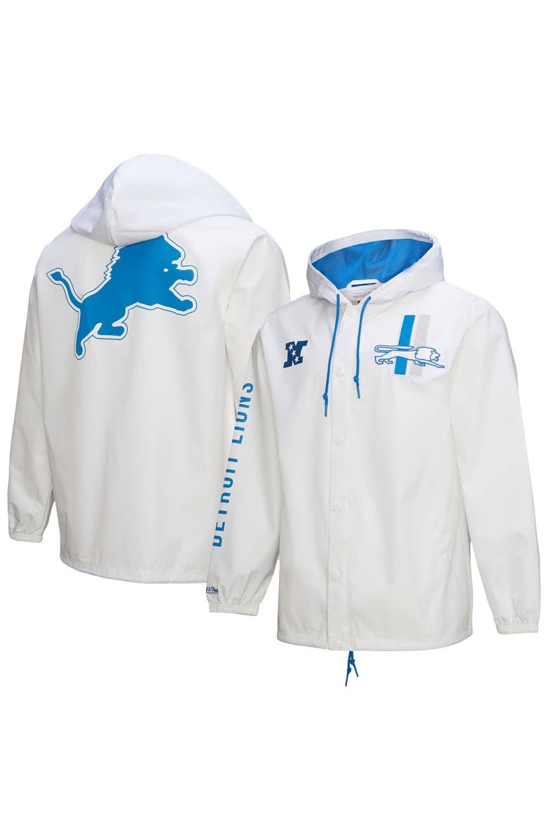 Mitchell & Ness Men's Mitchell & Ness  White Detroit Lions Vintage Logo Coaches Full-Snap Hoodie Jacket, Alternate, color, 