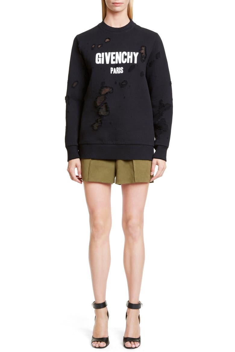 Destroyed Cotton Sweatshirt, Main, color, BLACK