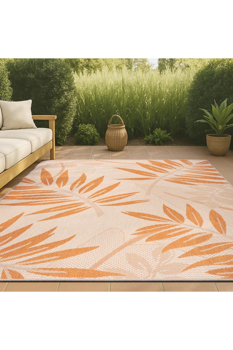 Havana Tropical Palm Leaf Indoor/Outdoor Area Rug, Alternate, color, Cream/Orange