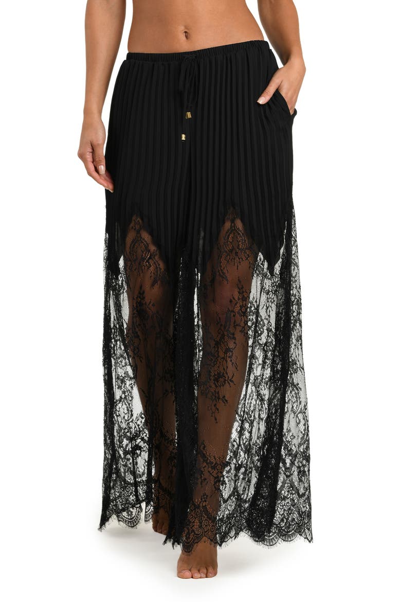 Sharon Lace Trim Cover-Up Wide Leg Pants, Alternate, color, BLACK