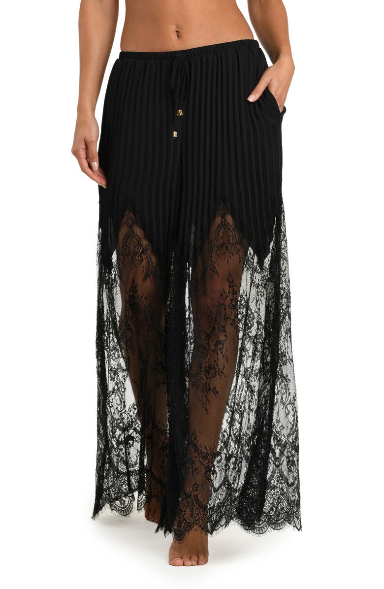 L'AGENCE Sharon Lace Trim Cover-Up Wide Leg Pants, Alternate, color, Black