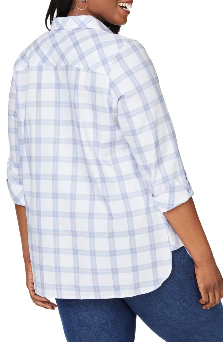 Foxcroft Pandora Plaid Cotton Twill Button-Up Top, Alternate, color,