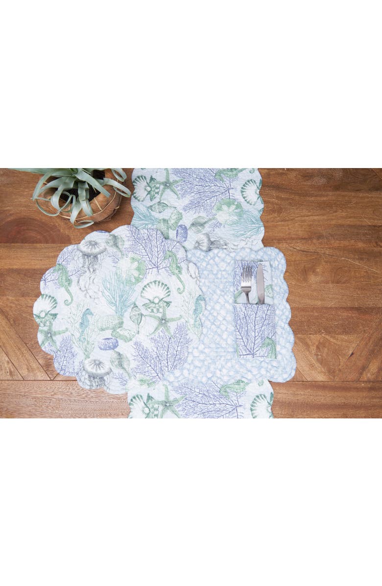 C&F Home Shoreline Waters Cotton Table Runner 14" x 51" - Nautical Seahorse & Coral, Alternate, color, Blue