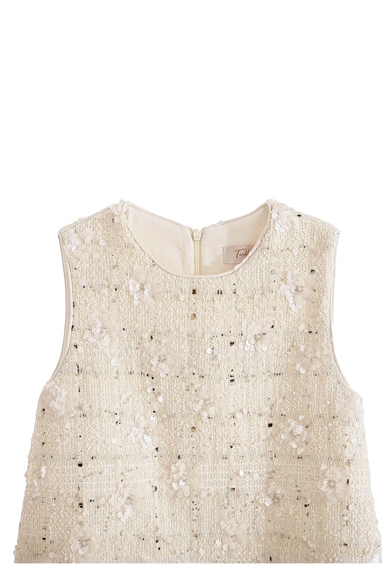 Sequin Feather-Hem Dress, Alternate, color, Cream