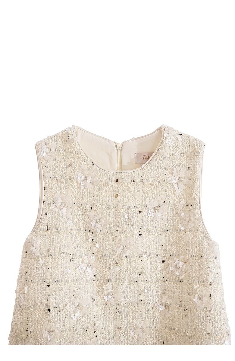 Tulleen Sequin Feather-Hem Dress, Alternate, color, Cream