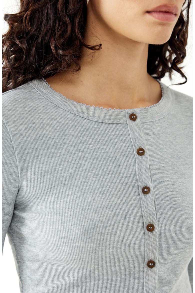 Button-Up Long Sleeve Rib Top, Alternate, color, GREY MARL