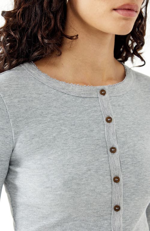 Bdg Urban Outfitters Button-up Long Sleeve Rib Top In Grey Marl