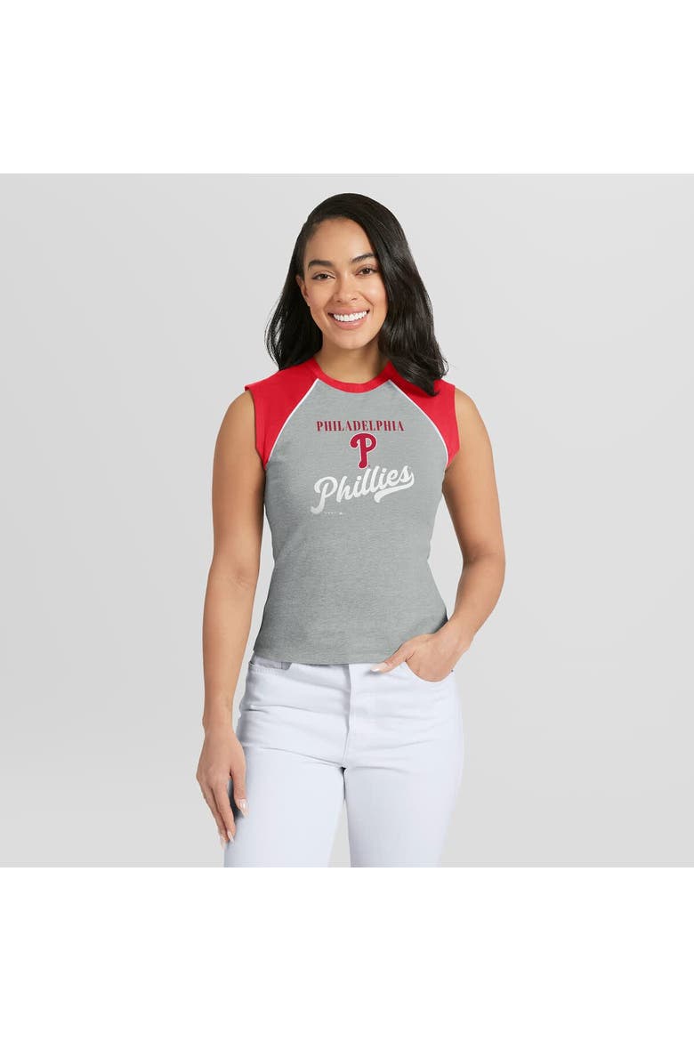Women's WEAR by Erin Andrews  Heather Gray Philadelphia Phillies Cropped Raglan Tank Top, Main, color, Heather Gray