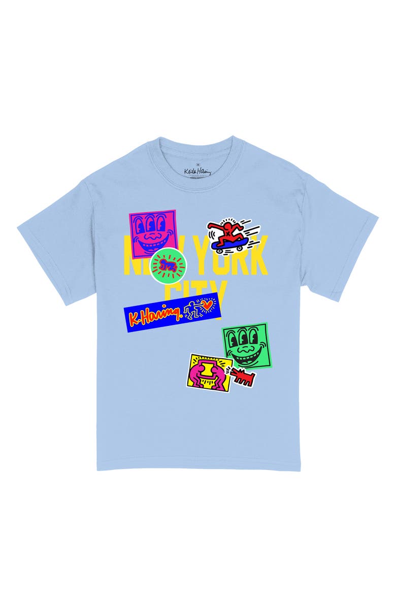 Ripple Junction Keith Haring Sticker Collage Graphic T-Shirt, Main, color, Lig Blue