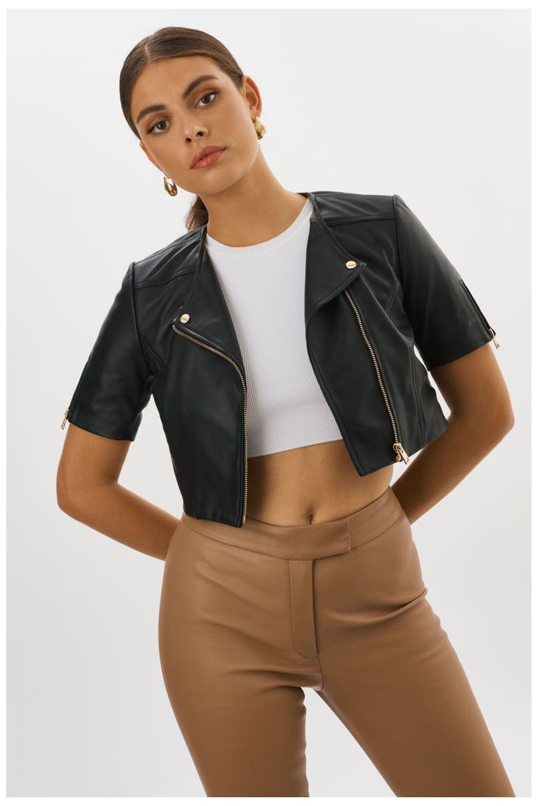 Kirsi Gold | Cropped Biker Jacket, Main, color, Black