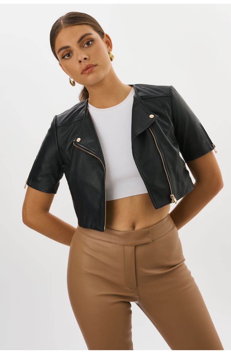LAMARQUE Kirsi Gold | Cropped Biker Jacket, Main, color, Black