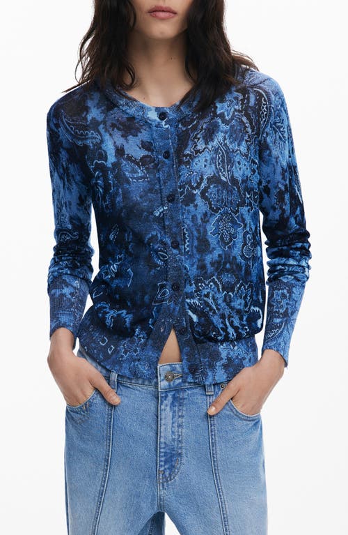 Desigual Thin Gauge Cardigan In Blue