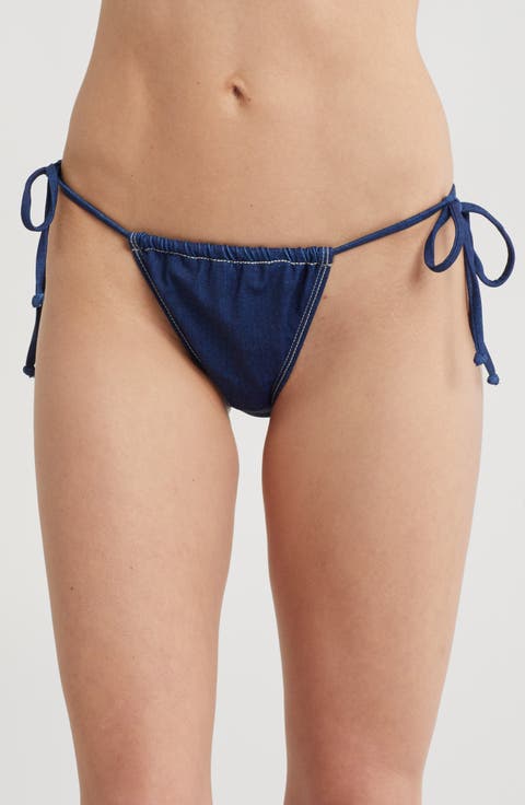 Denim Tiny Ties Bikini Bottoms
