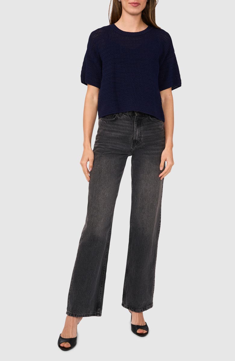 Halogen<sup>®</sup> Cotton Short Sleeve Sweater, Alternate, color, Classic Navy