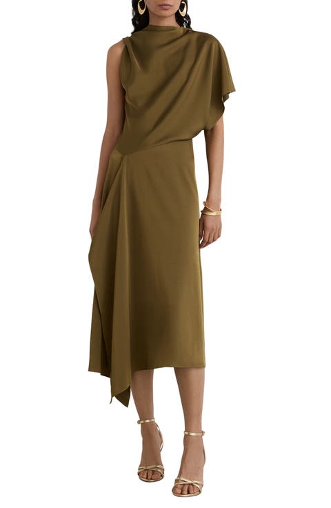 Naomi One-Shoulder Drape Midi Dress