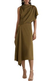 Reiss Naomi One-Shoulder Drape Midi Dress