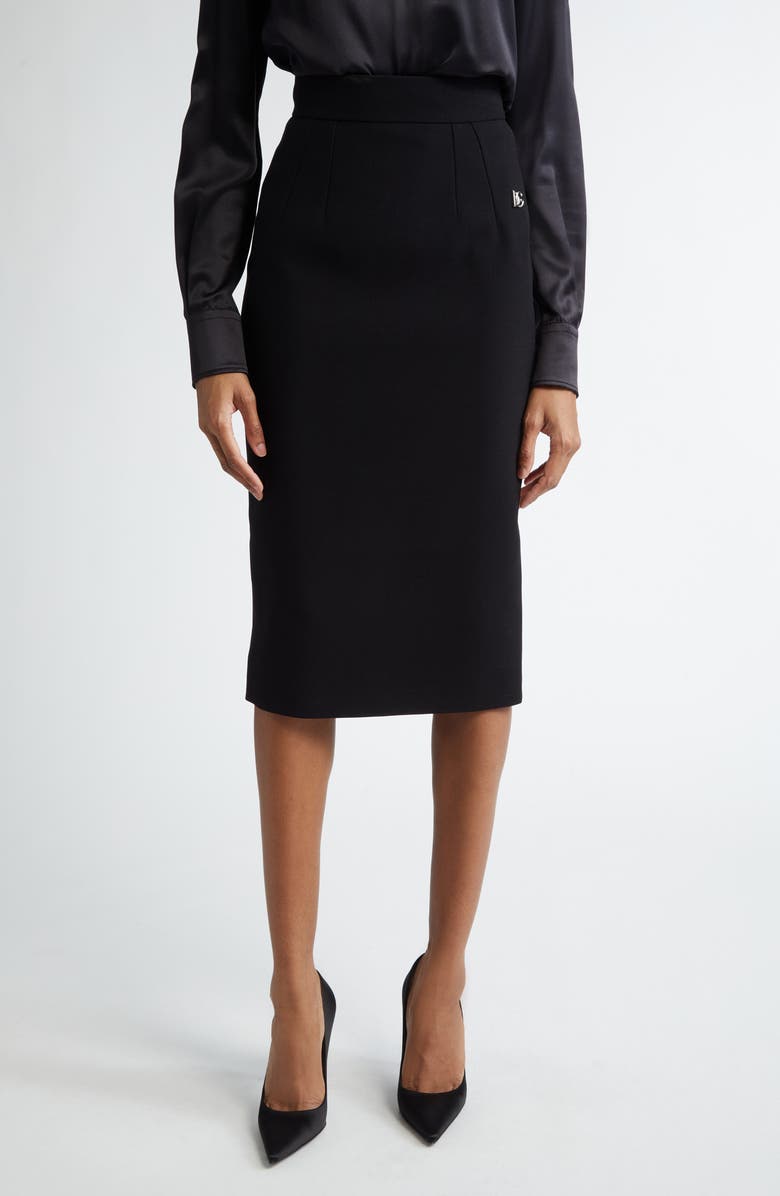 Dolce&Gabbana Virgin Wool Stretch Gabardine Skirt, Main, color, Nero