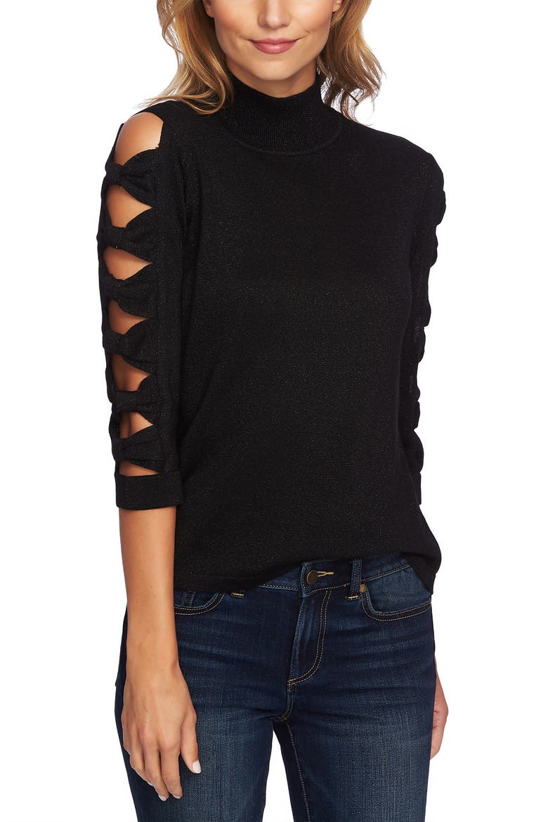 Bow Sleeve Turtleneck, Alternate, color, RICH BLACK