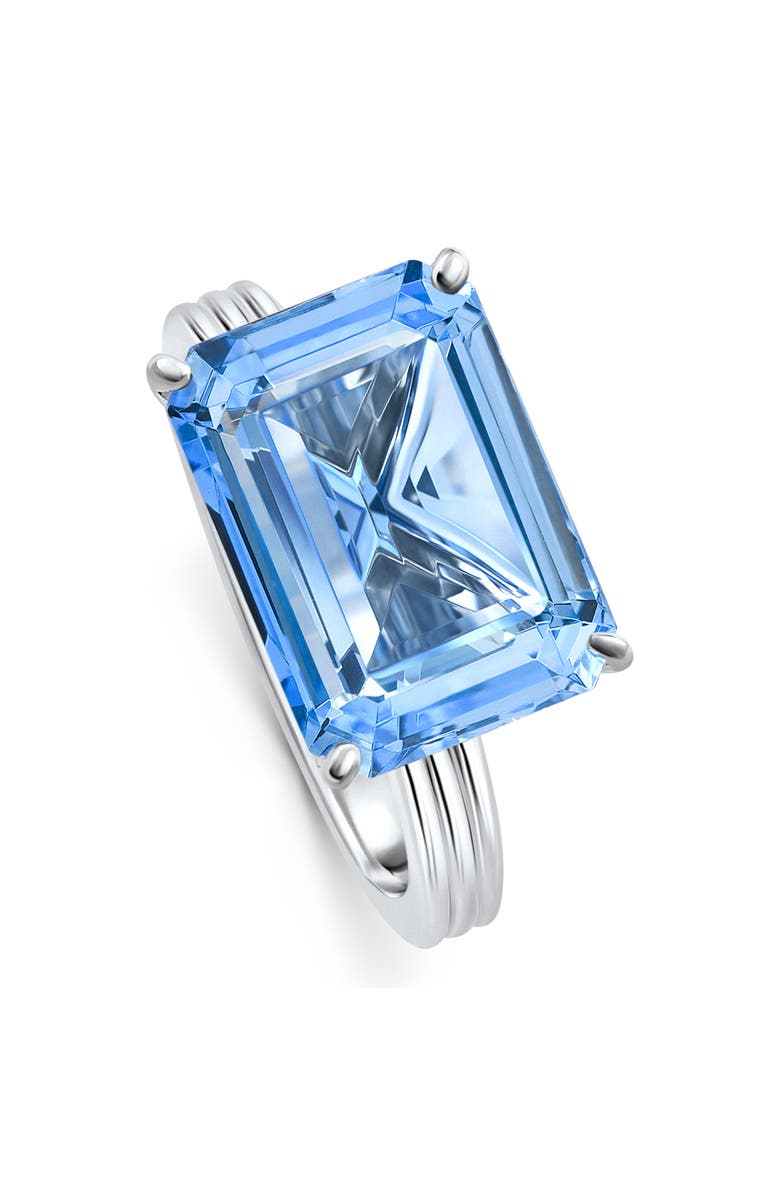 Bliss Diamond 14x10mm Emerald Cut East to West Blue Topaz Solitaire Ring Gold, Alternate, color, 10K White Gold