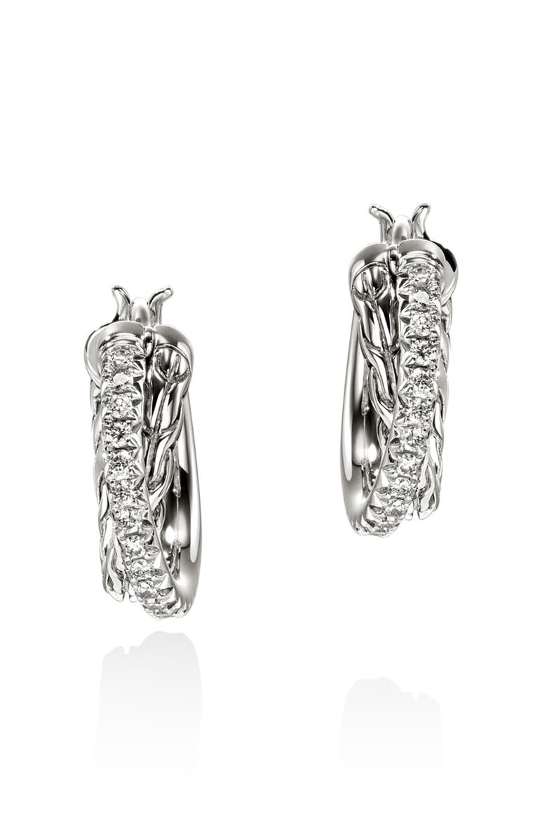 JH Essential Diamond Pavé Crossover Hoop Earrings, 9.5mm, Main, color, SILVER/ DIAMONDS