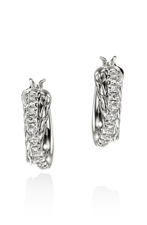 JH Essential Diamond Pavé Crossover Hoop Earrings, 9.5mm