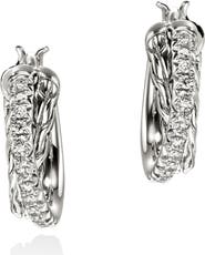 John Hardy JH Essential Diamond Pavé Crossover Hoop Earrings, 9.5mm