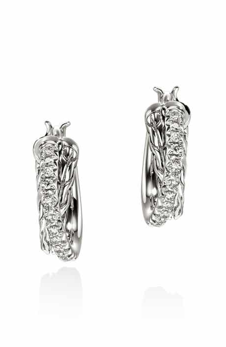 JH Essential Diamond Pavé Crossover Hoop Earrings, 9.5mm