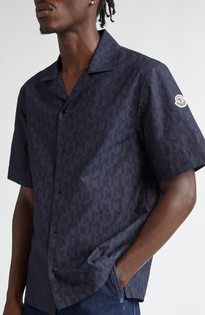 Moncler Monogram Print Cotton Camp Shirt, Alternate, color,