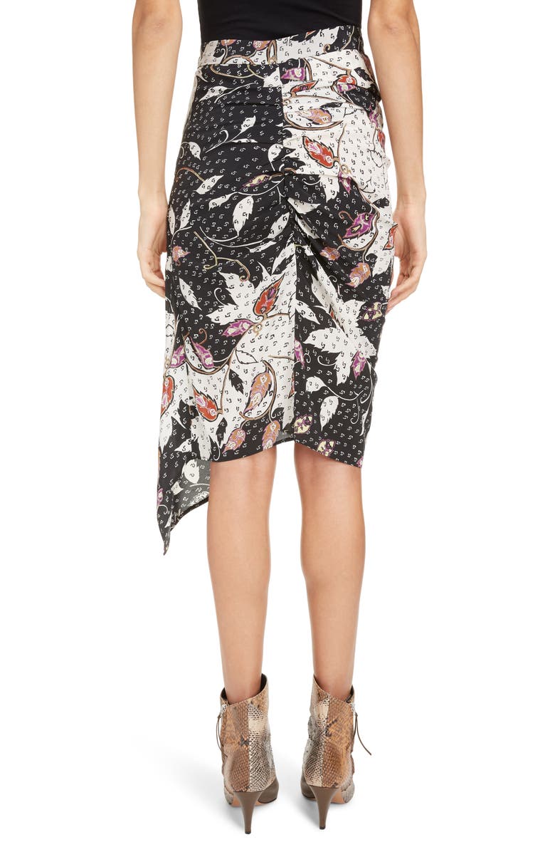 Isabel Marant Floral Print Drape Detail Stretch Silk Skirt, Alternate, color,