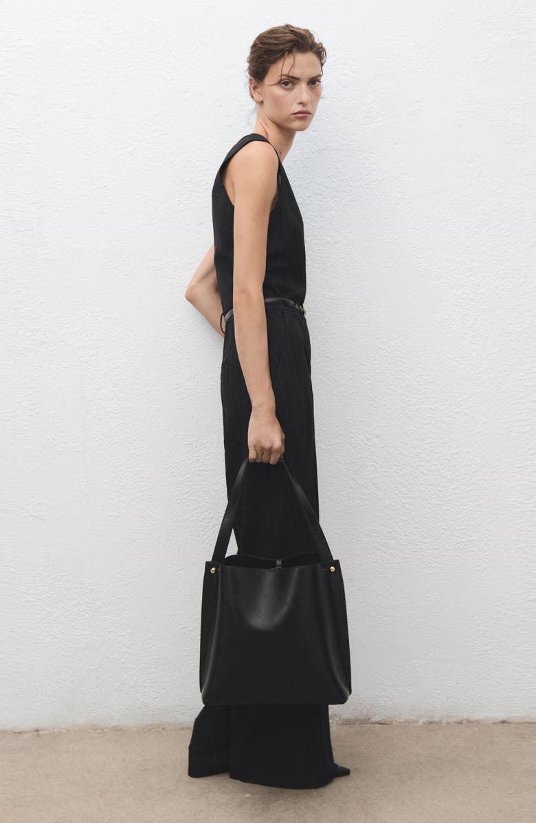 MANGO Pinstripe Sleeveless Belted Jumpsuit, Alternate, color, Dark Navy