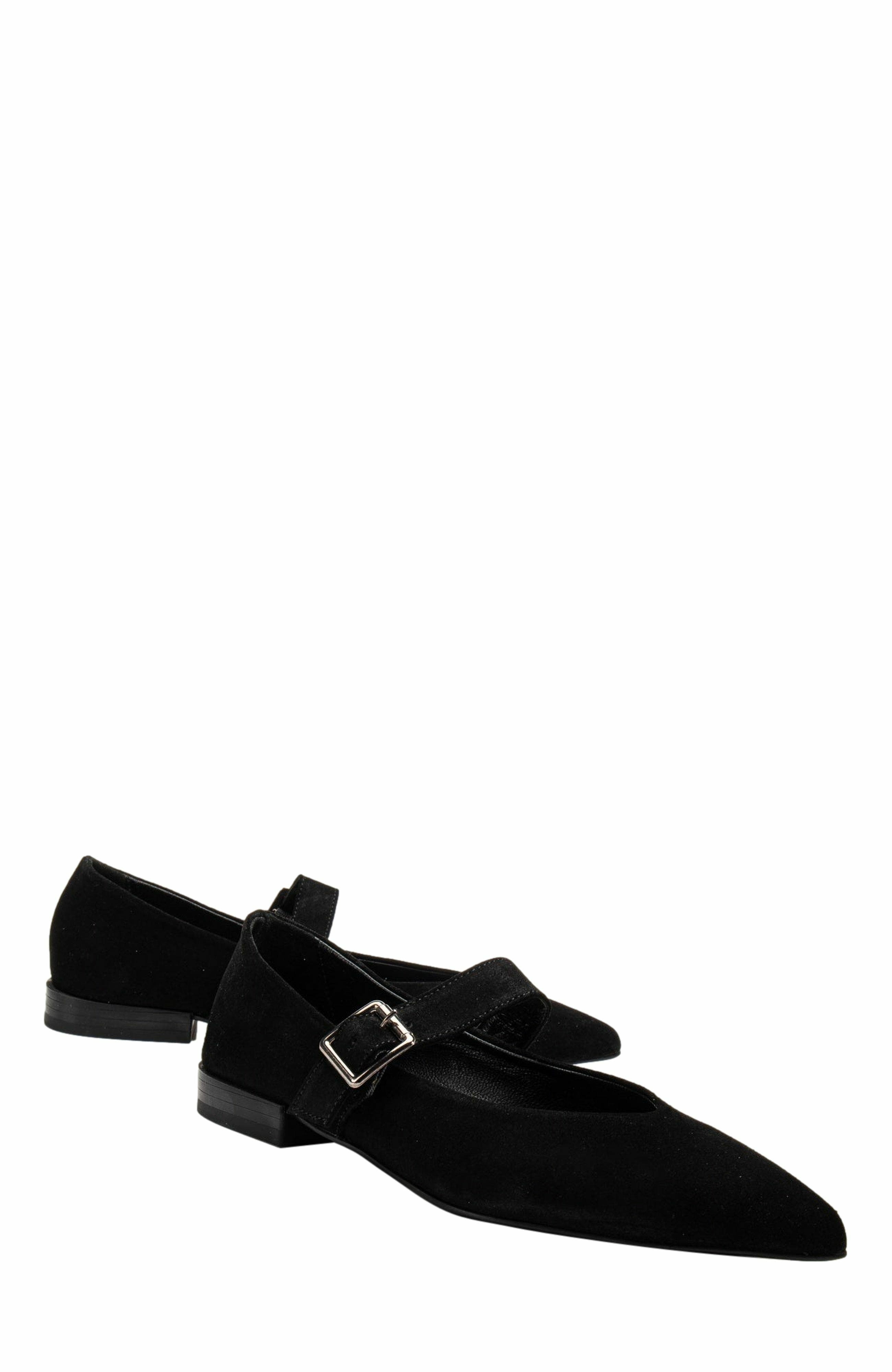 Forever & Always Shoes Willow Leather Mary Jane Flats, Alternate, color, Black Suede Leather