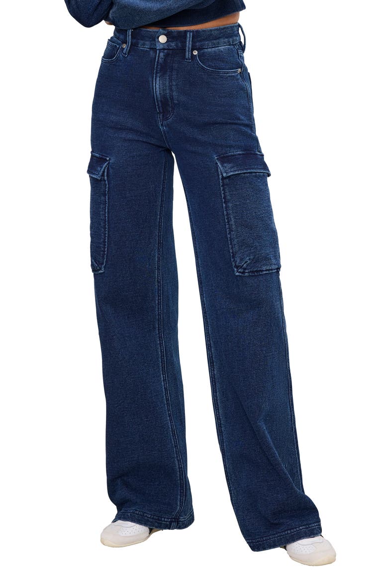Jeanius Good Skate Wide Leg Cargo French Terry Pants, Main, color, INDIGO377
