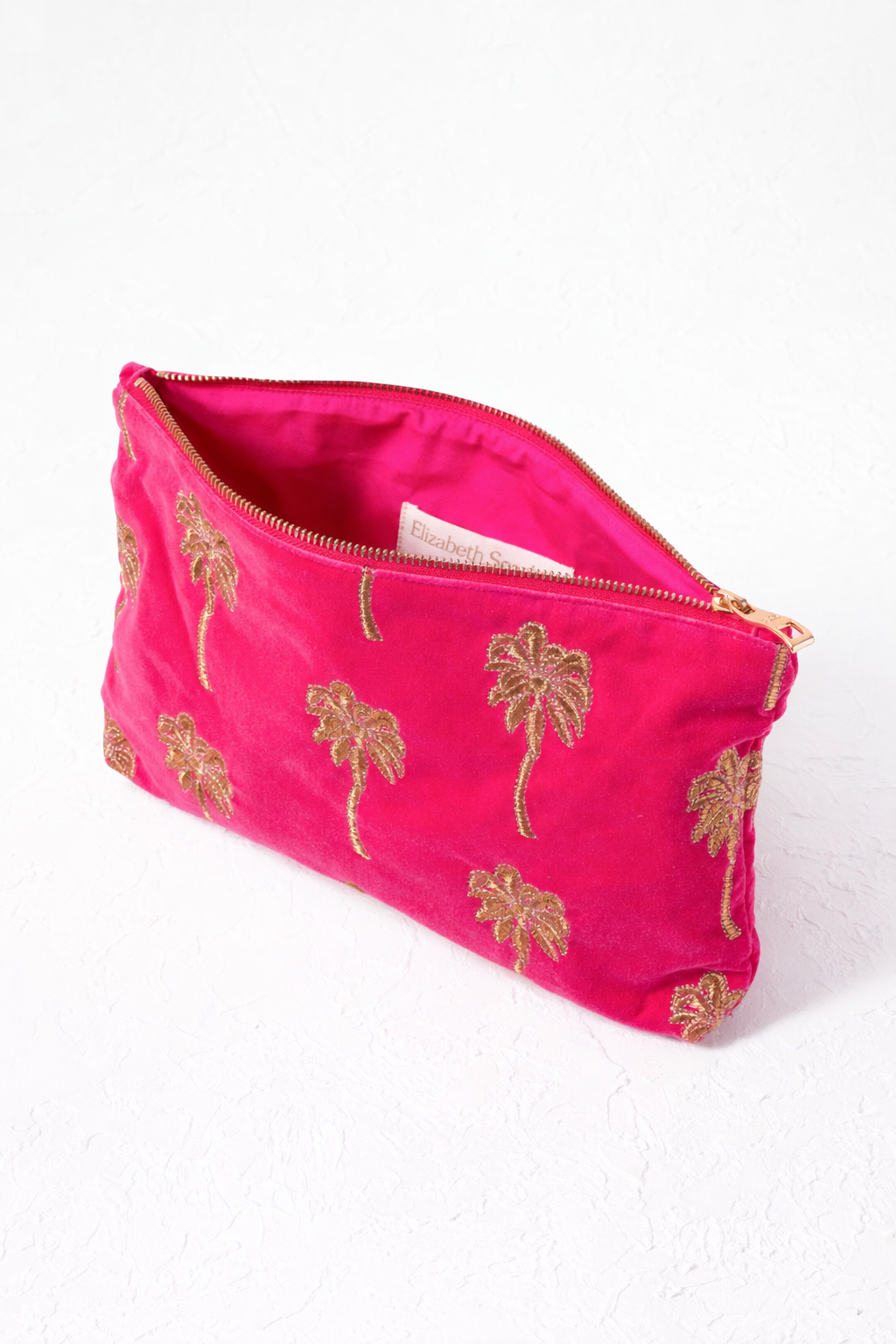 Elizabeth Scarlett Gold Palm Velvet Everyday Pouch, Alternate, color, Pink